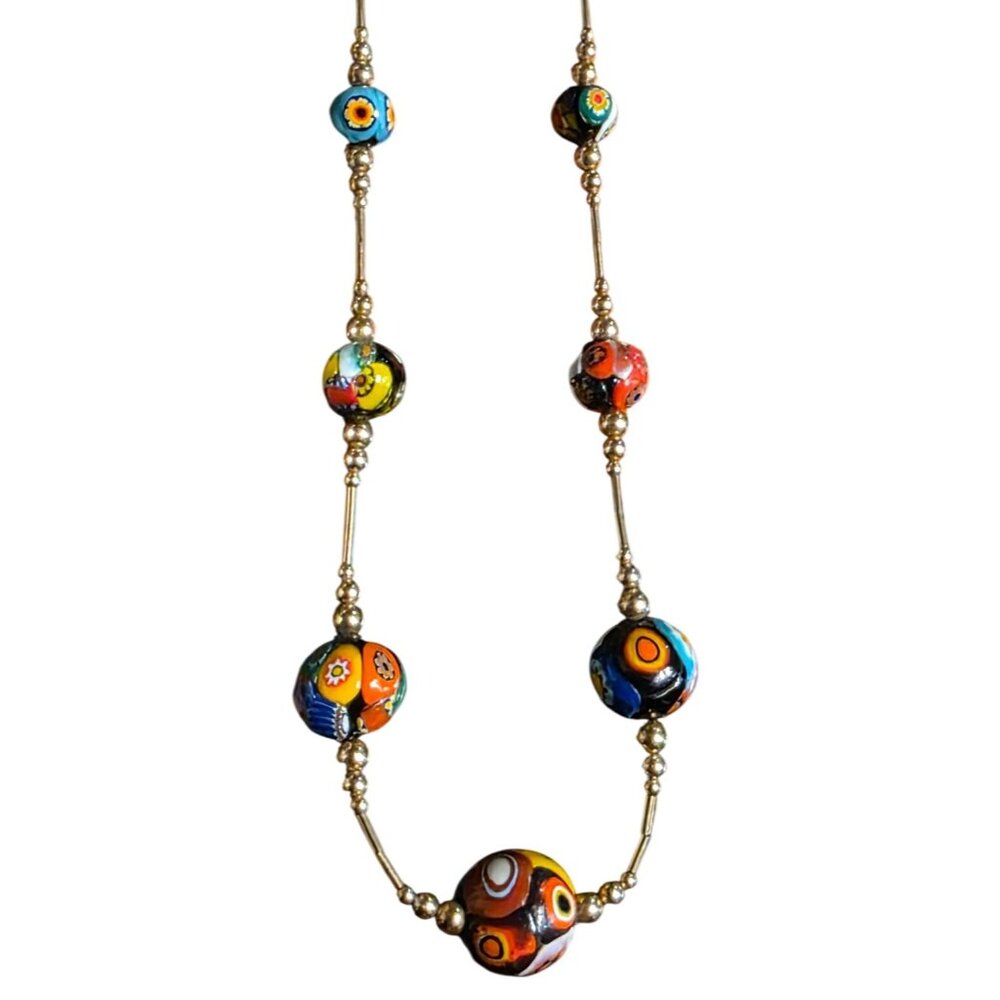 Vintage Necklace Murano Millefiori 12k gold filled clasp/beads 26"